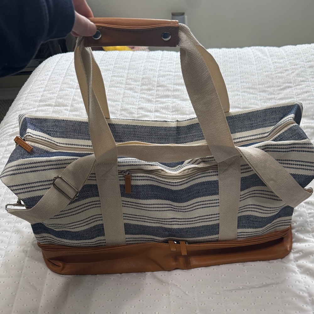 DSW Striped Blue and Tan Travel Bag